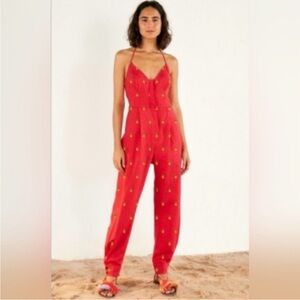 Farm Rio Linen Embroidered Pineapple Jumpsuit